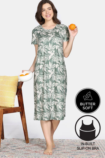 Buy Zivame Olive Hours Knit Poly Knee Length Nightdress - Four Leaf Clover